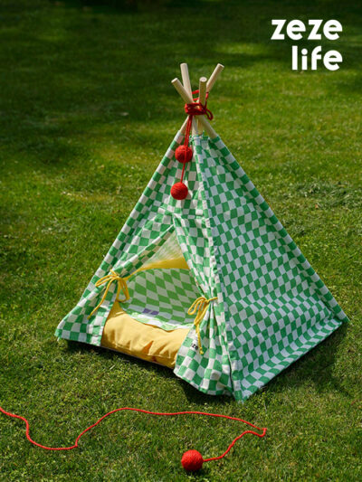 Green Lattice Cat Teepee Bed