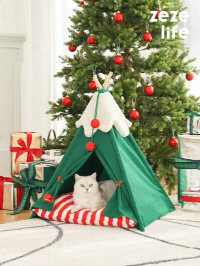 Lit tipi pour chat en treillis vert