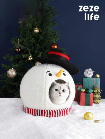 Snowman Cat Covered Bed - Christmas Cat Bed