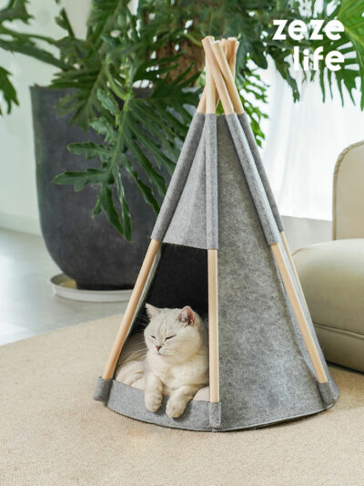 Tipi tente chat, feutre, tanière 44x42x45/65 cm, couleur gris, ZELLER