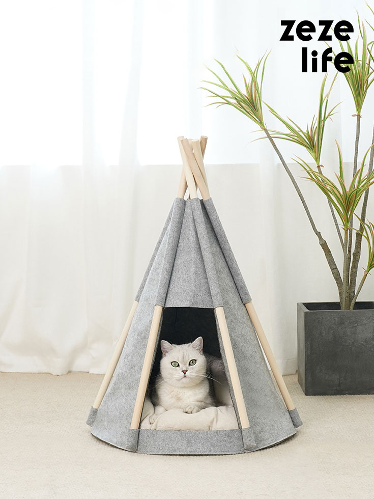 Lit tipi pour chat en feutre de laine