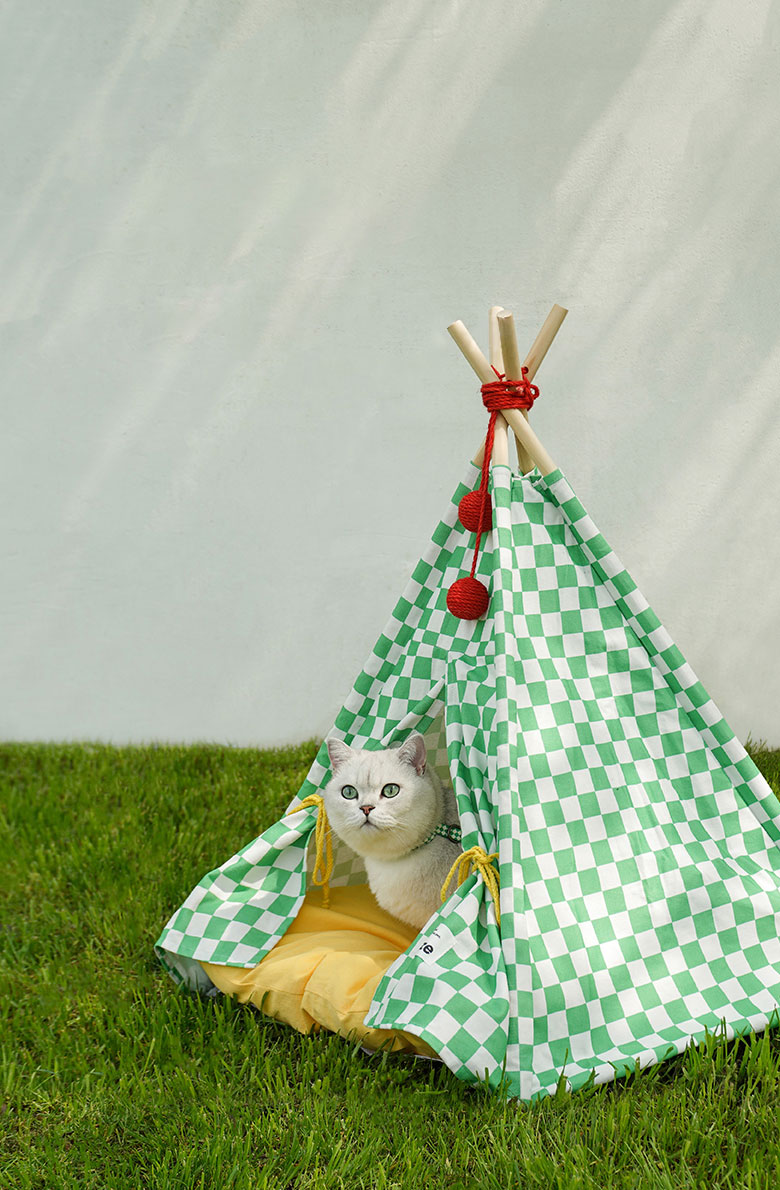 Lit tipi pour chat en treillis vert