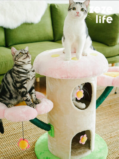 Mushroom Cat Tree & Three Mushroom Flower Cat Tower