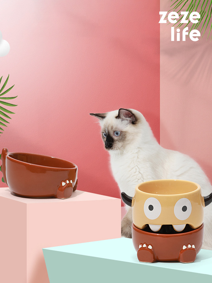 Multicolor Ceramics Elevated Cat Bowls - Zezelife