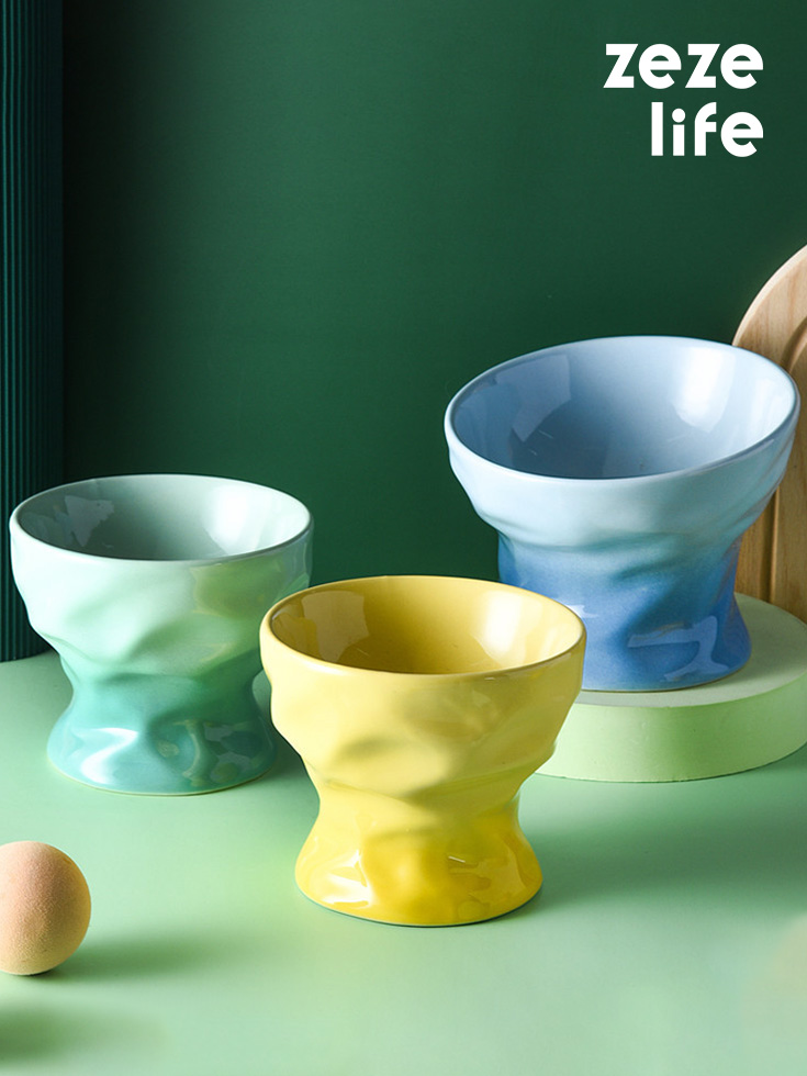 Multicolor Ceramics Elevated Cat Bowls - Zezelife