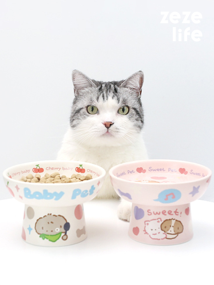 Multicolor Ceramics Elevated Cat Bowls - Zezelife