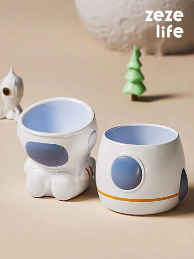 Astronaut Ceramic Elevated Cat Bowls