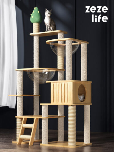 Large Pine & Cherry Wood Cat Tree