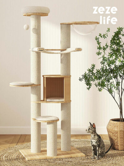 Multi-platform Solid Wood Cat Tree