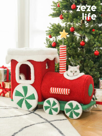 Condo pour chat avec boîte cadeau de Noël empilée de 52.4 pouces - ZezeLife