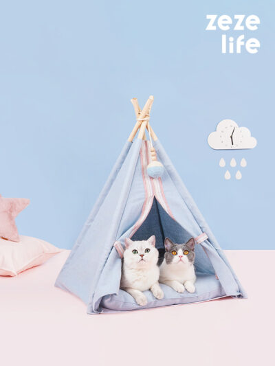 Light Blue Cat Teepee Bed