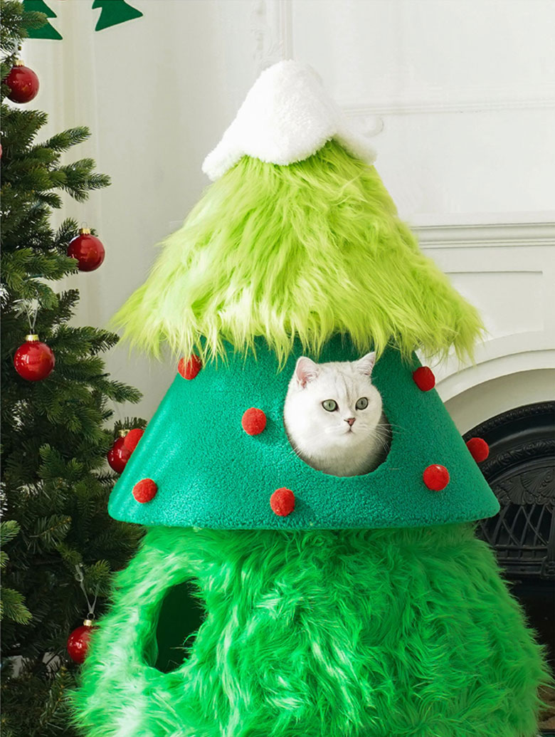Lit de chat Noël - Taille L - Arbre de Noël de maison de chat