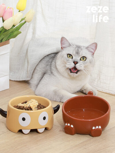 Monster & Dinosaur Ceramic Cat Bowl