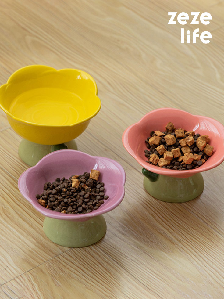 Multicolor Ceramics Elevated Cat Bowls - Zezelife