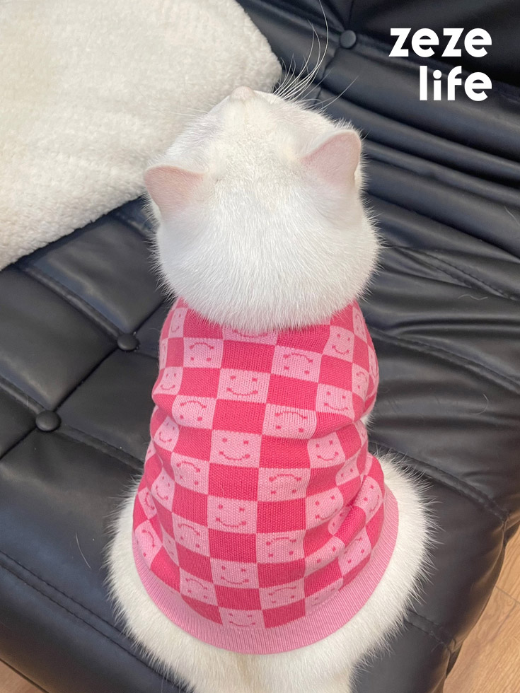 Pink Check Sweater Cat Clothes - ZezeLife