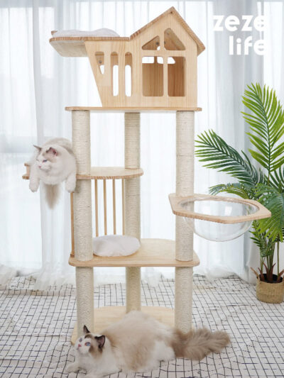 Solid Wood House Wood Cat Tree