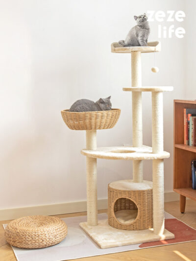 Japanese-style Rattan Cat Tree - Modern Cat Tree