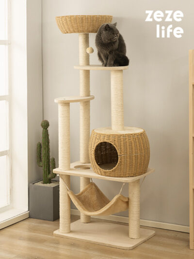 Hammock Rattan Cat Tree - Modern Cat Tree
