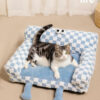 Big-eyed Blue and White Checkered Cat Couch