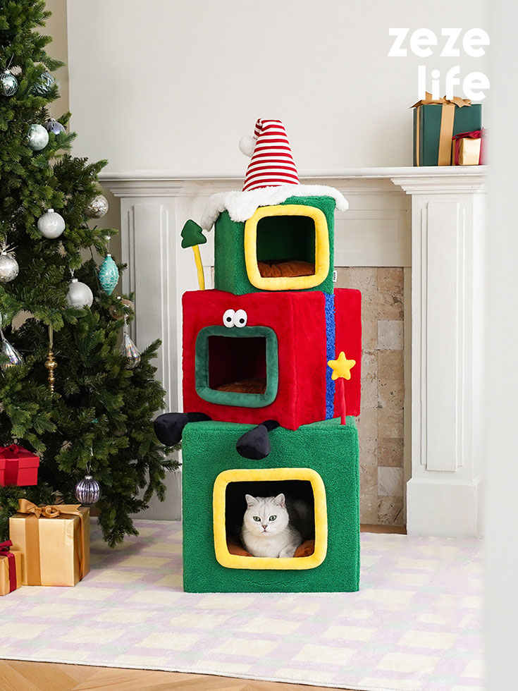 Stacked Christmas Gift Box Cat Condo - Christmas Cat House