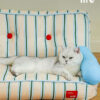 Blue and White Striped Cat Couch