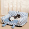 Big-eyed Blue and White Checkered Cat Couch