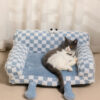 Big-eyed Blue and White Checkered Cat Couch