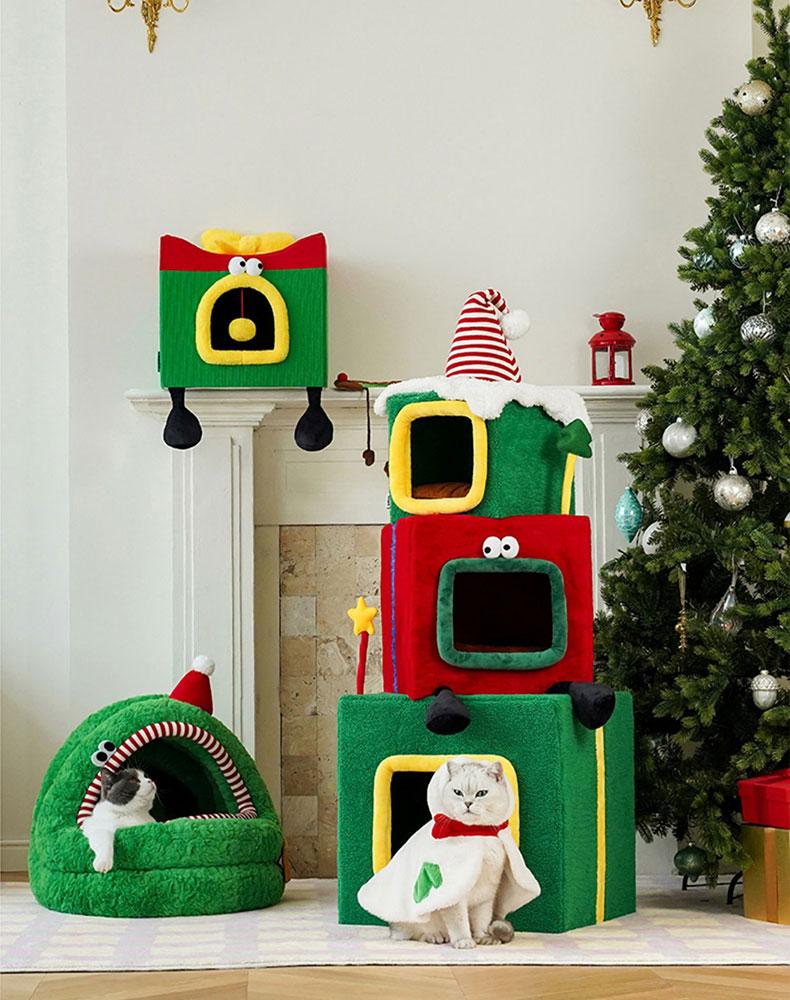 Stacked Christmas Gift Box Cat Condo - Christmas Cat House