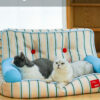 Blue and White Striped Cat Couch