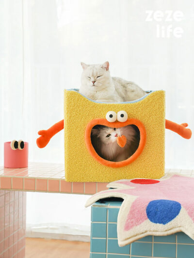 Cama cueva plegable para gatos sonrientes