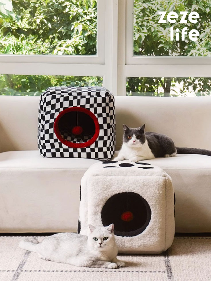 Black and White Checkered Cat Bed &Dice Cat Cave Bed