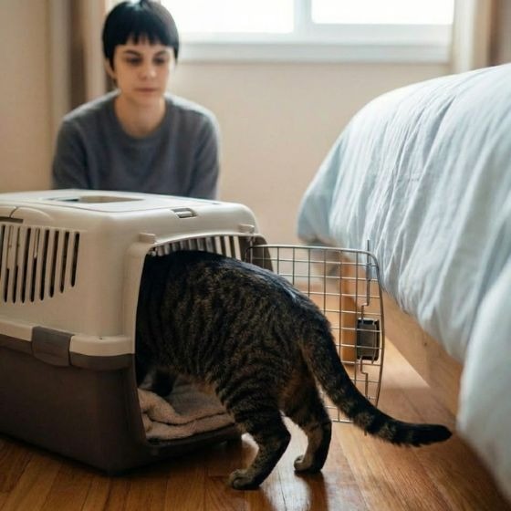 How to Get a Cat Out From Under a Bed When They Feel Sick image