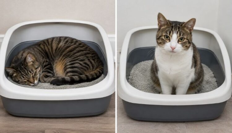 The Difference Between a Cat Sitting and a Cat Sleeping in a Litter Box image