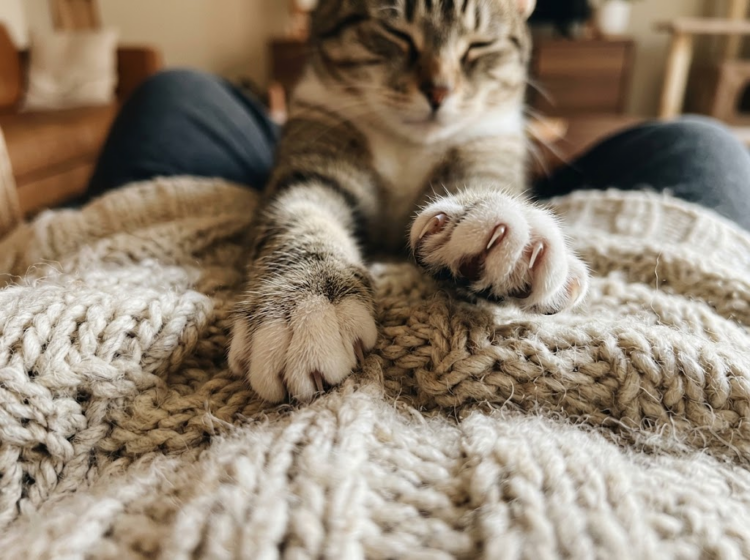 cat-kneading-paws-soft-knit-blanket image