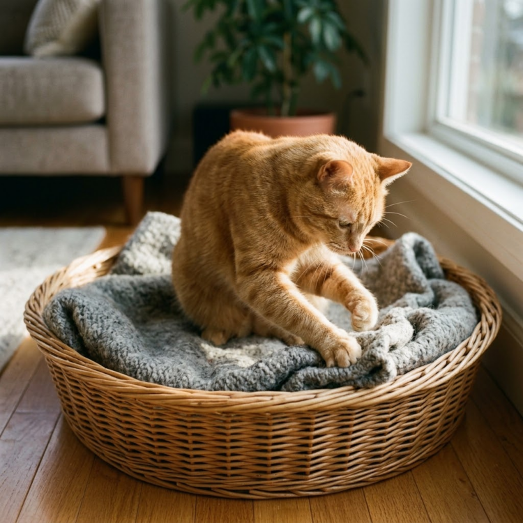 cat-preparing-resting-spot-kneading-bed image