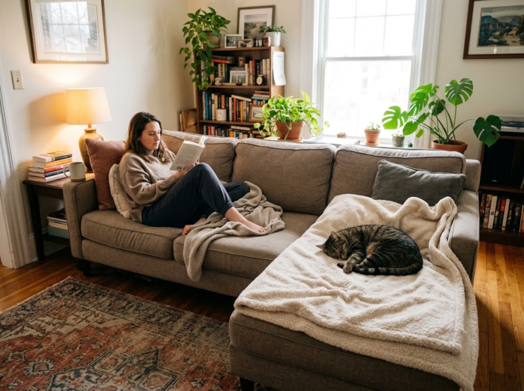 comfortable-cat-sleeping-after-kneading-blanket image